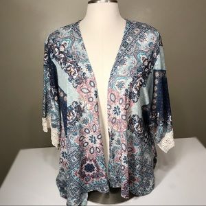 Women’s blue print open cardigan, size 3X